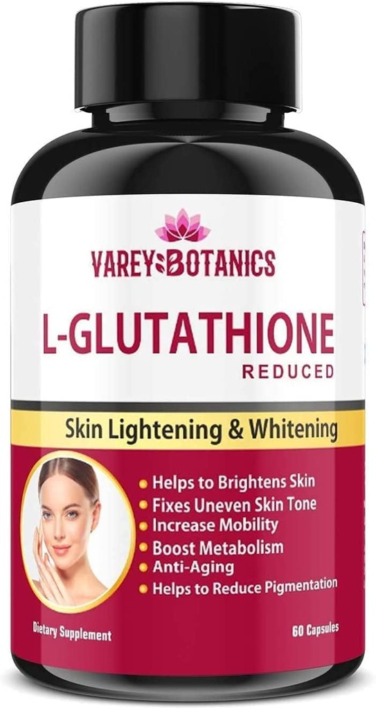 SPEC VAREY BOTANICS L-glutatione kapsule za beljenje in posvetlitev kože z vitaminom C & E, ekstraktom biotina in grozdnega semena - 1000 mg- za moške in ženske - 60 kapsul