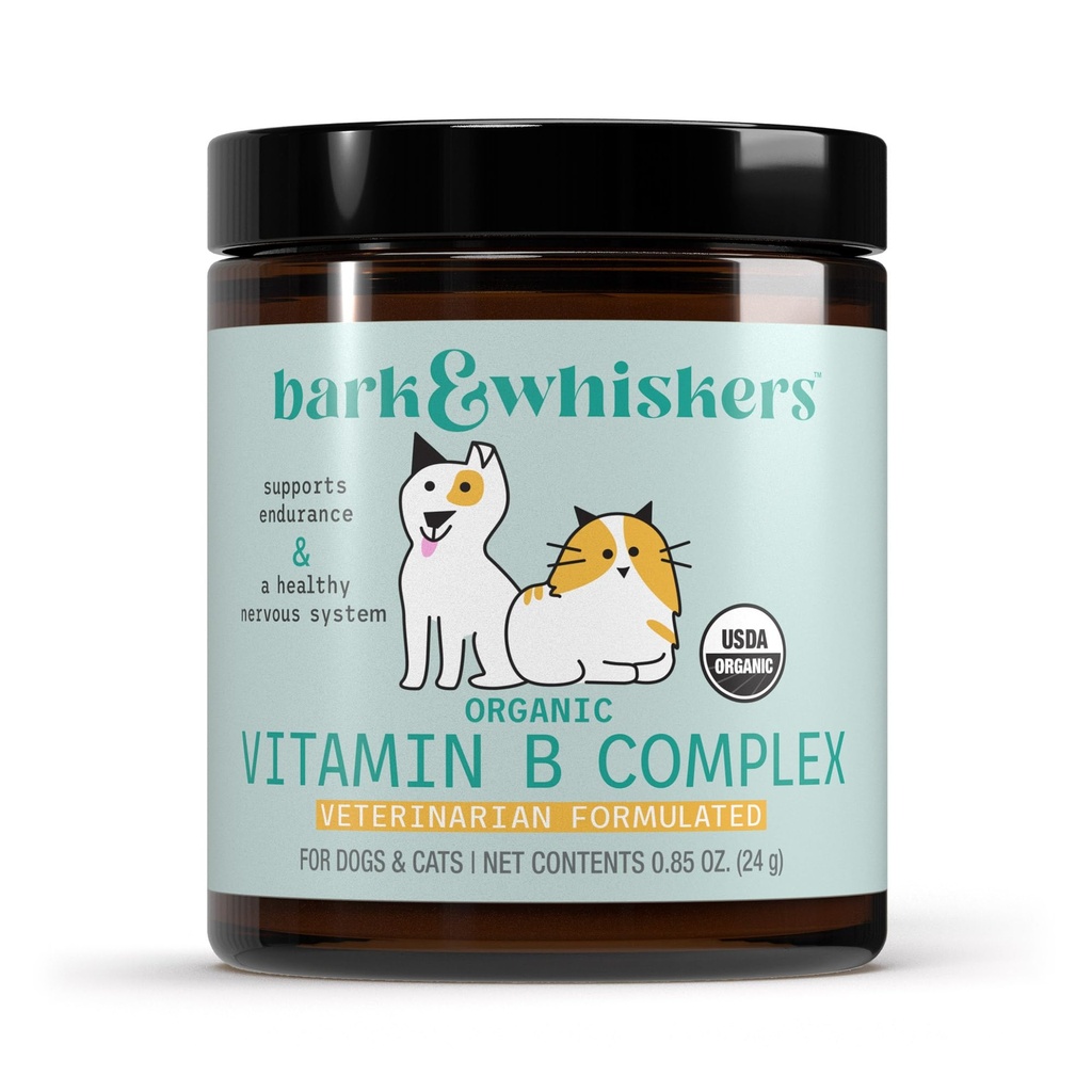 Bark & Whiskers Organic Vitamin B Complex, 0.85 Oz. (24 g), 60 Scoops, Podpira Zdrav živčevje & vzdržljivost, Veterinarsko Oblikovan, Non-GMO, Certified USDA Organic, Dr. Mercola