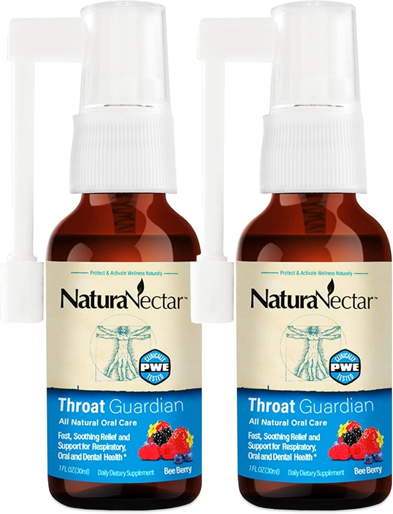 NaturaNectar - Bee Propolis Pršilo za grlo - Unikaten agent za lajšanje in dobro počutje grla - Brazilska Bee Propolis Guardian Spray - Etično čebelarstvo - Medena Bee Berry Flavor (2-Pack, 1,06 Fl Oz.)