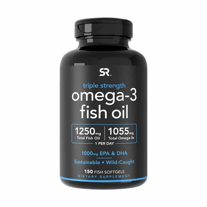 Športne raziskave Trojna moč Omega 3 ribje olje - Olje brez žarkov ribje olje dodatek w/EPA & DHA Maščobne kisline iz divjih ujetih rib - srce, možgani in imunske podpore za moške in ženske - 1250 mg, 150 ct