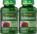 Puritan's Pride Premium Echinacea Natural Cel zeliščni dodatek 400mg, prehranski dodatek za zdravje, Podpora imunskega sistema, 200 kapsul za hitro sproščanje, 2 pakiranji