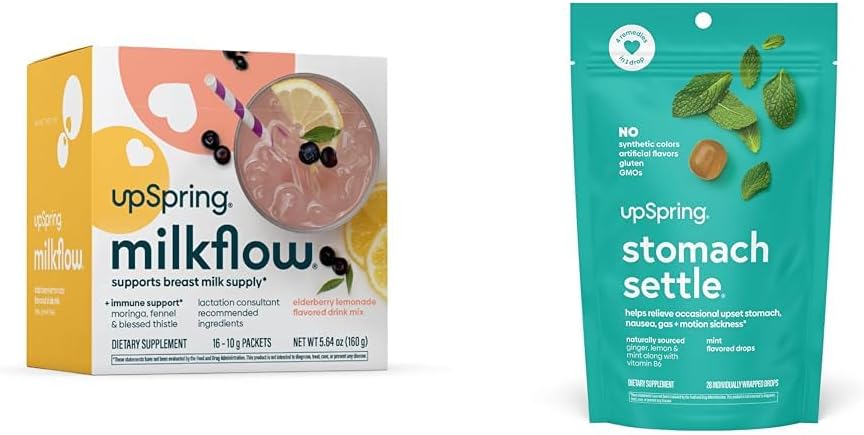 UpSpring Stomach Settle Kapljice, Mint Flavour, 28 Ct+Mlečni tok Dojenje Dodatna pijača Zmešamo z Moringa & Blaženi Thistle, No Fenugreek 