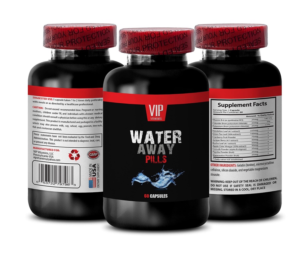 Podpora sečil - VODA AWAY DIURETIC PILLS - lubenica, Dandelion, Paprika, Kalij, diuretiki za zadrževanje vode v nogah in stopalih, diuretiki tablete za vodo, diuretični dodatki, 1B 60 kapice
