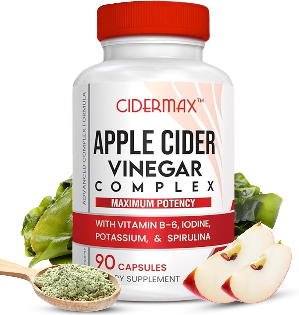 Apple Cider Vinegar Complex Kapsule - 90-dnevne Kapsule za Gut podporo, Uravnotežena teža in telo Detox - All Natural Vitamin B6, Kelp, Kalij, & Spirulina dodatek s Cidermax