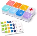 Medicina Organizator, DIY Travel Weekly Pill Organizator primer, Daily Pill Box/Container 7 dan, Tablete Dispenser/Vsebuje za vitamin/ribje olje (1 čas na dan, Rainbow)