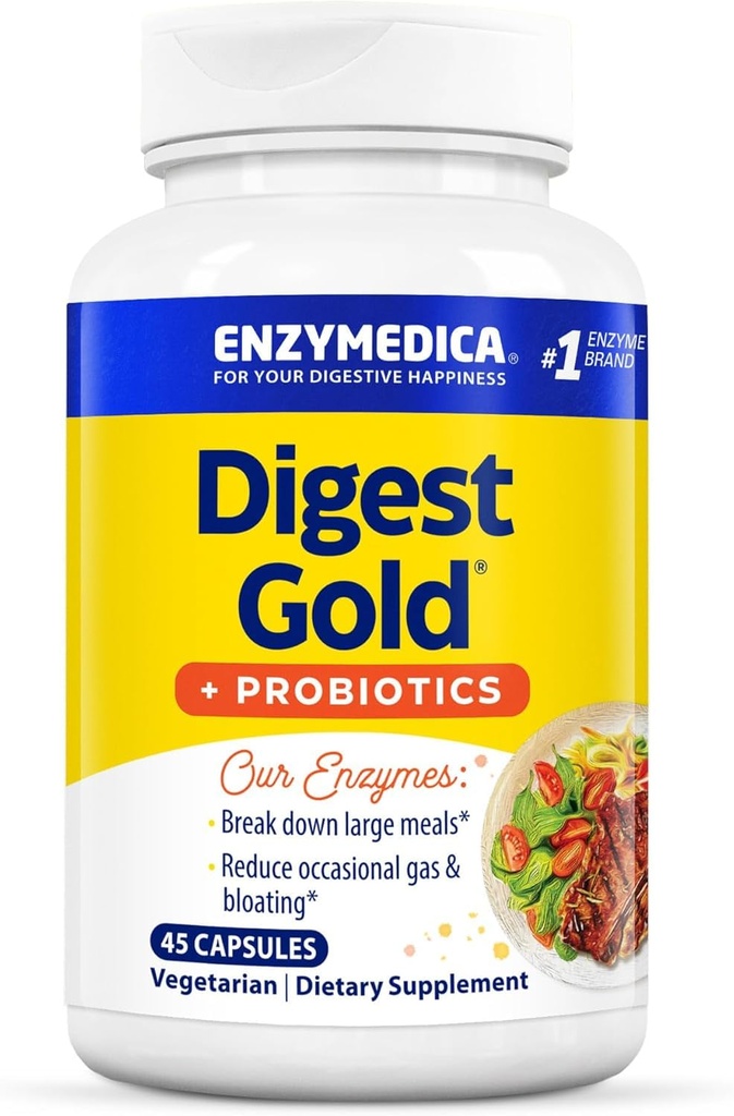 Enzymedica Digest Gold + probiotiki, 2-v-1 Formula za Gut Health, Prebavne encime in 1 milijarda aktivnih probiotičnih kultur, 45 Število