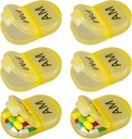 6 Pack tablete Organizator žep Majhni primer imetnik Am Pm tabletke primer prenosljiv dva kompartment krog potovanja 2 krat na dan za vitamina zdravila dodatek (Yellow)