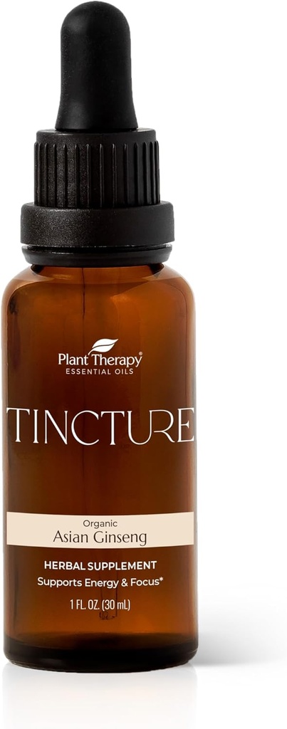 Rastlinska terapija Organic Asian Ginseng Root Herbal Supplement Tinkture 30 ml (1 oz) Odlično za energijo, spodbuja duševno fokus, Vegan, Non GSO, Gluten Free, Liquid, 1 steklenica