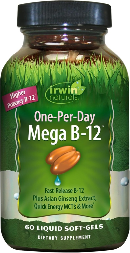 Irwin Naturals Mega B-Complex - 60 Tekoči softgels - Vitamin B Kompleks z vitaminom B12, Folate B9, Biotin B7, B1, B2, B3, B5, B6 in hitro energijo MCTs