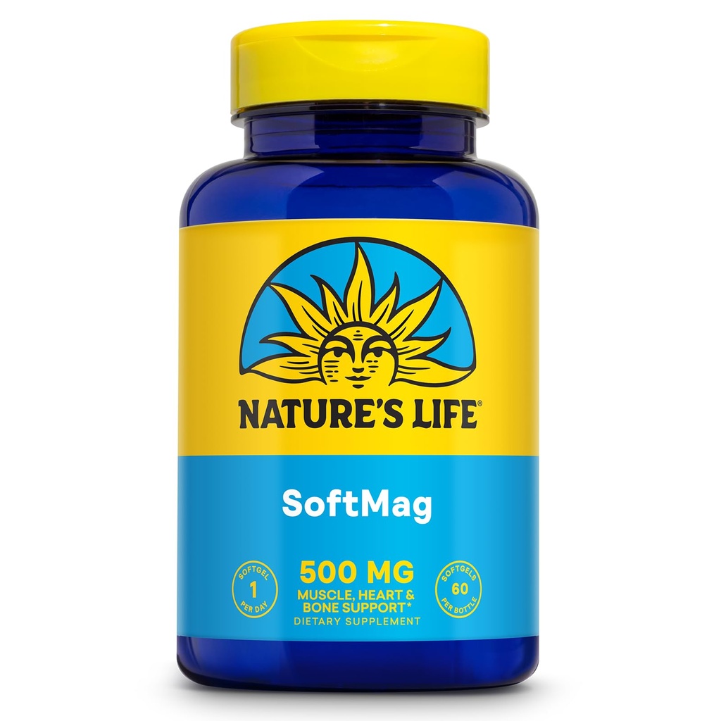 NATURE'S LIFE SoftMag 500 mg - Magnezijev kompleks - zdravje kosti, mišice in srce podpora - enostavno pogoltniti softgels - 60-dnevni garancija, 60 Serving, 60ct