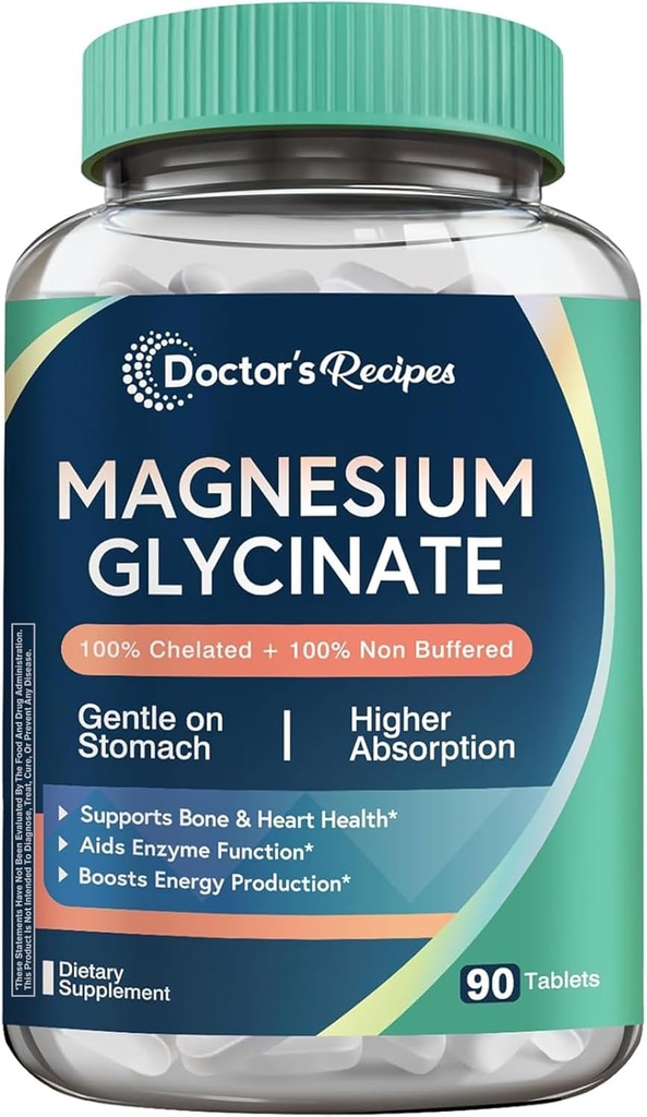 Zdravnikovi recepti Magnezij Glycinate, kelirani magnezij z visoko absorpcijo in ne-Buffered, enostaven za želodec, brez glutena, kosti, živcev in energije podporo, 90 tablet