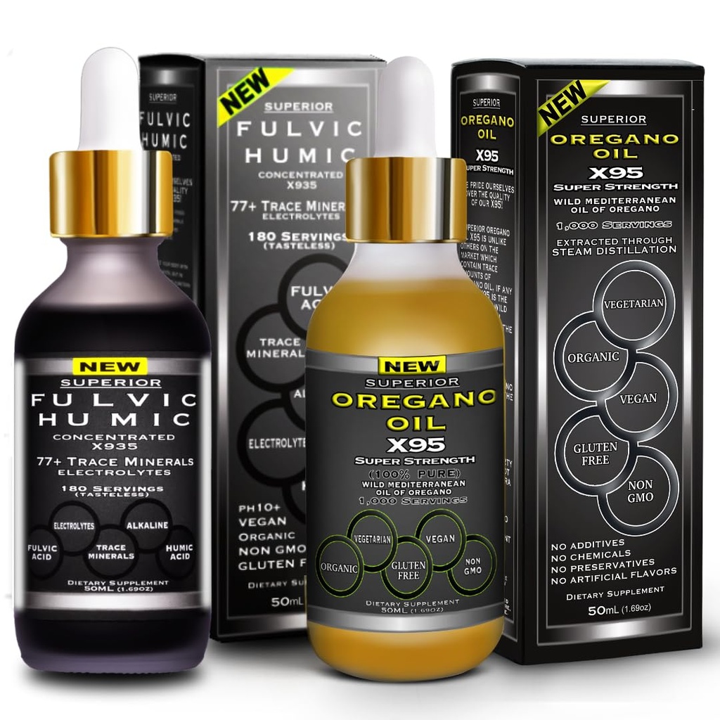Fulvic Humic Acid Ionic Trace Minerali z elektroliti Tekoči dodatek Plus Origano Oil kapljice Super Moč Več Vsestransko Nato olje Origano Mehkužci in kapsule