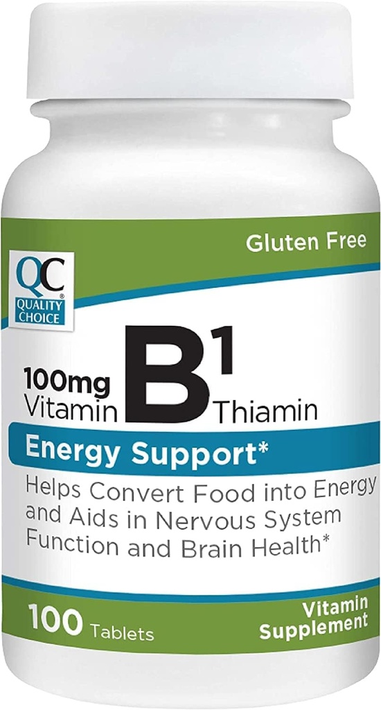 Quality Choice Vitamin B1 Tiamin 100 mg Energetska podpora, Funkcija živčnega sistema, & Možgansko zdravje Vitamin dopolnilne tablete, 100 Count steklenice