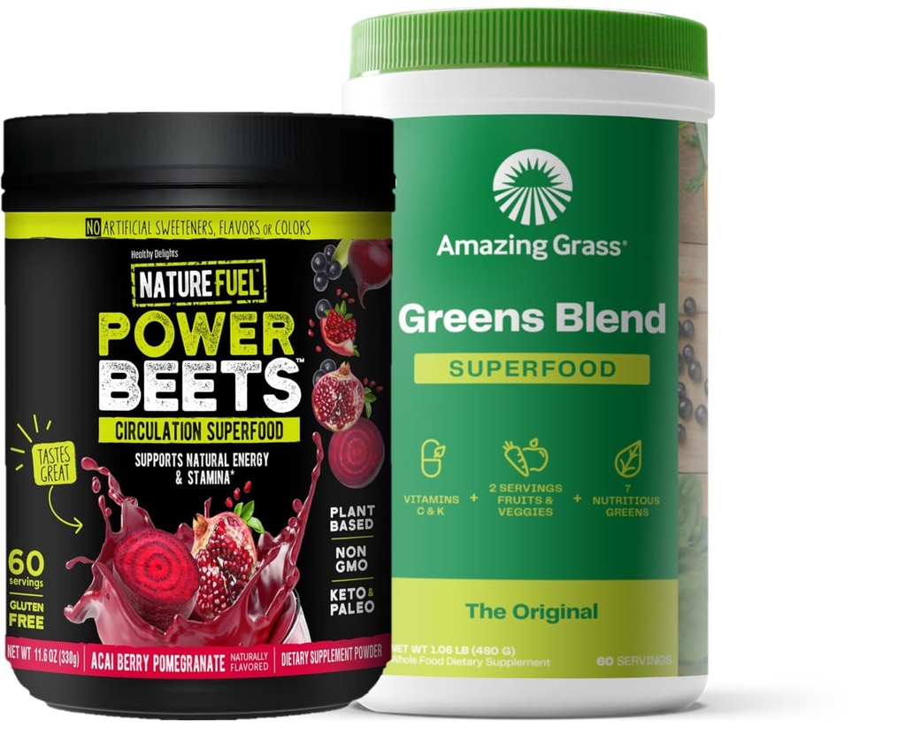 Neverjetna travna zelena mešanica superhrana: Super zeleni powder smoothie Mix za povečanje energije, 60 Serving & Nature Fuel Power Bees Powder, Beet Root Powder, Podpora naravna energija, 60 Servings