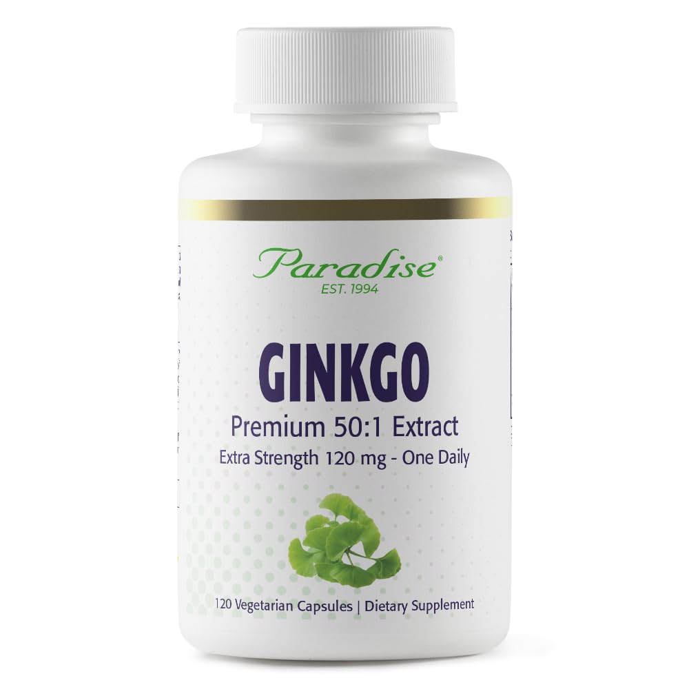 Paradise Zelišča Ginkgo Biloba Extract, Super Potent, Ultra Pure, Vegan, Non GSO, Gluten brezplačno, 120 Vegetarijanske kapsule
