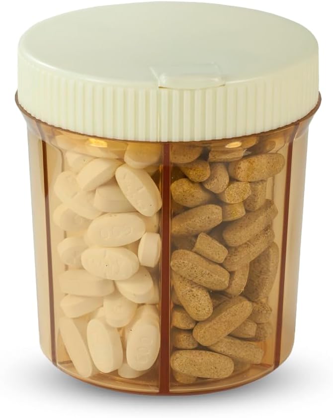 Vitanizer Vitamin in tablete Organizator - 6 Kompartment Case z Easy Turn Lid Dispenser - Primerne vse velikosti tablete in dodatki - Sturdy, Safe, UV zaščitna plastika