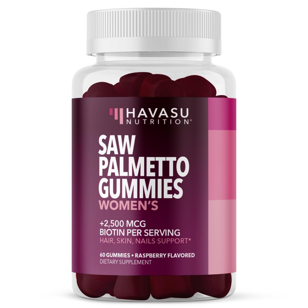 Saw Palmetto za ženske z 2500mcg Biotin - DHT bloker in lase, koža, Nail Health Gummies - 60 Count - Podpira močnejše in Fuller look Locks in Radiant Skin - Vegan, Non-GMO, 1 mesec dobave