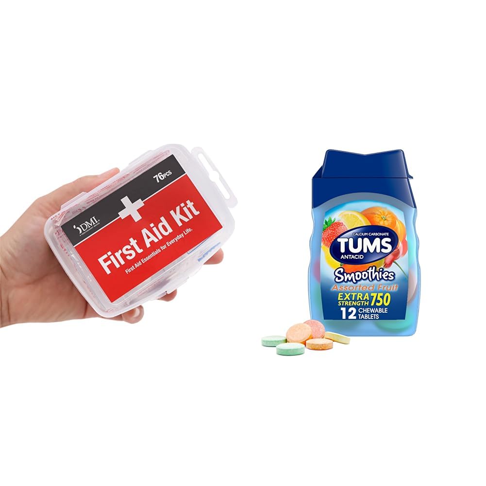 DMI 76-Piece prva pomoč komplet in TUMS 12 Count smoothies Extra Jakost 750mg kalcijev karbonat Antacid žvečljive tablete paket