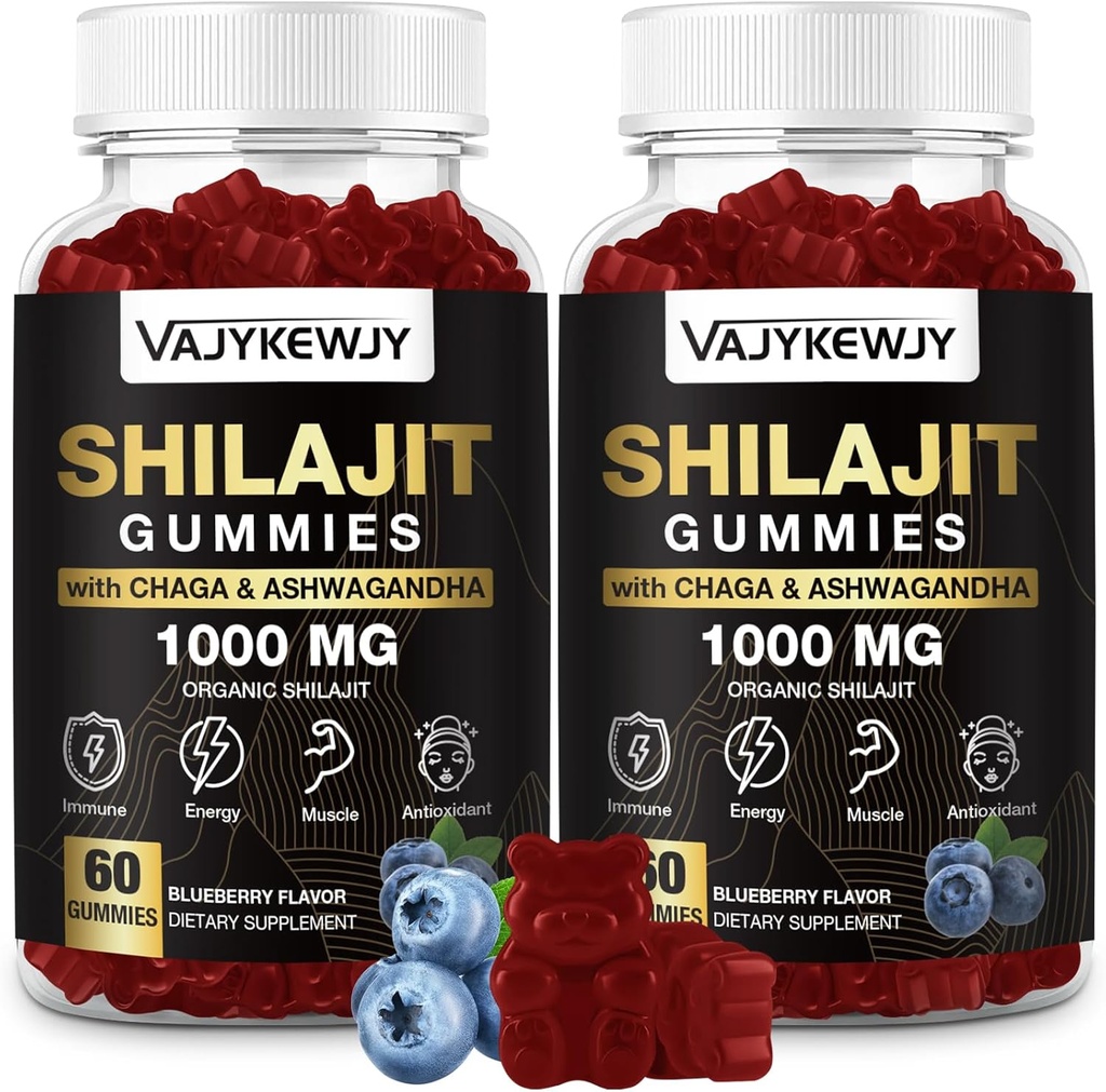 1000 MG Shilajit Gummies, Organic Shilajit Gummies z 85+ Trace Minerali, Fulvic Acid, Shilajit za moške in ženske, Shilajit Resin, Shilajit Himalajski Organski za energijo, Možgani, Immuniteta, 120 grof