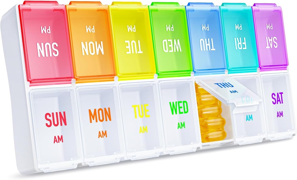 ZIKEE Rainbow tedenske tablete Organizator 2 krat na dan za enostavno sledenje, AM PM tablete primeru, velike 7 dan tablete Box dvakrat na dan, BPA-brez zdravil Organizator za tablete, vitamini, ribje olje, dodatki