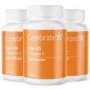 Proslavite vitamine železov dodatek z vitaminom C - 45mg železa, 60mg vitamina C, bariatrične vitamine za bolnike z WLS, vertikalne rokave in želodčni obvod kirurgija (90 kapsul)