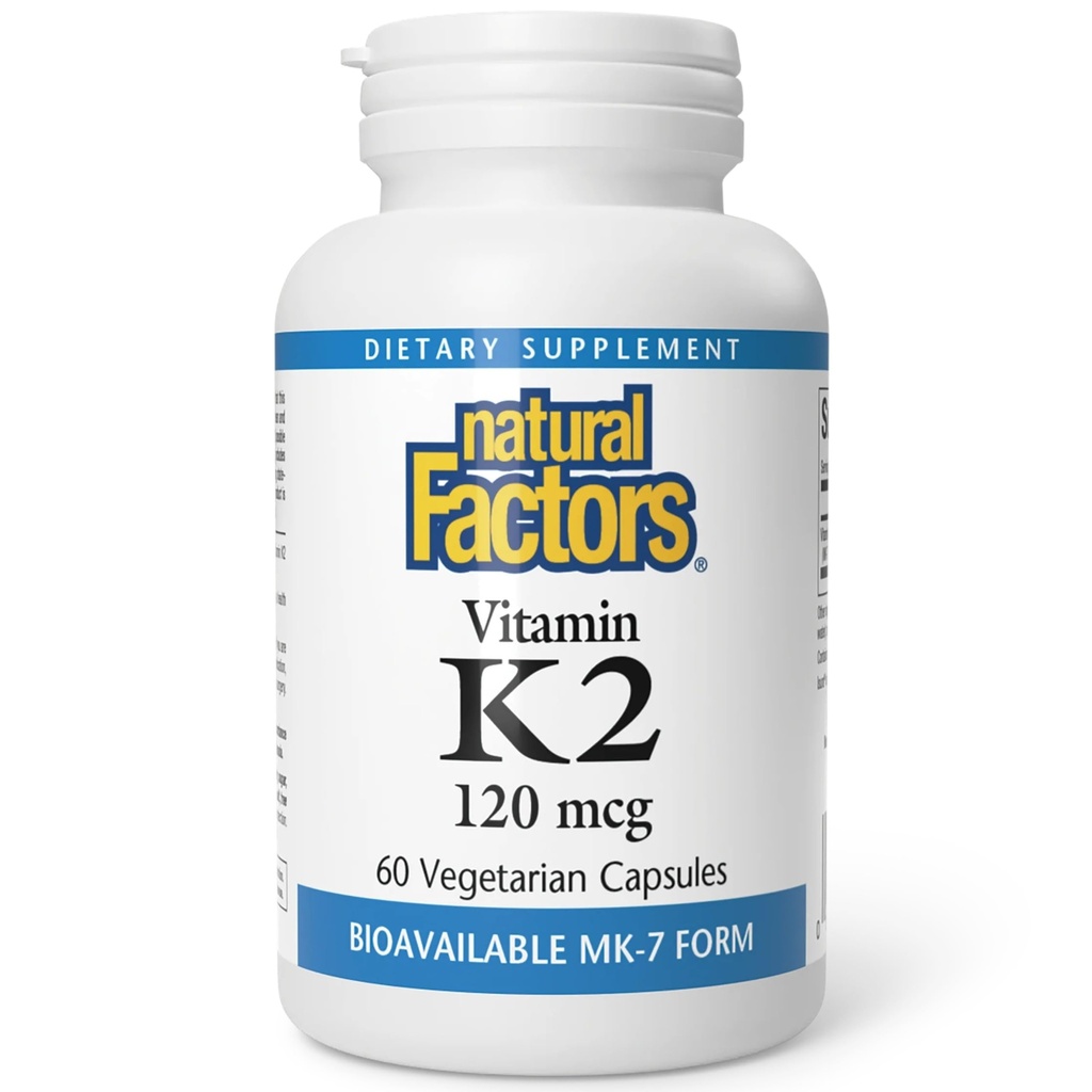 Naravni dejavniki, Vitamin K2 120 μg, Podpira zdravje kosti in žil, 60 kapsul