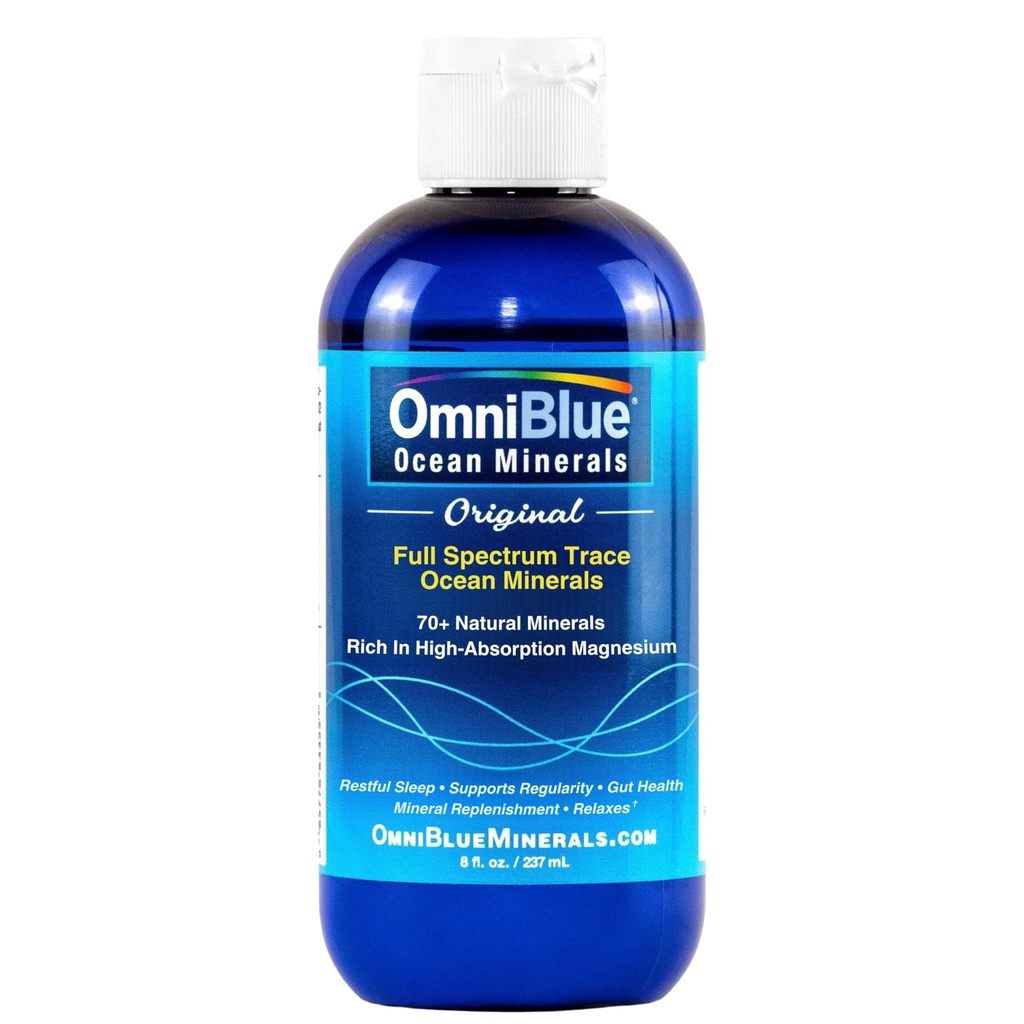 OmniBlue Ocean Minerals - 70+ Trace Minerals & Tekoči Magnezij - Kalij, Klorid- Nizki natrij - naravna podpora za spanje, prebavljanje, Rednost, Hidracija in elektrolitsko ravnovesje (8 oz)