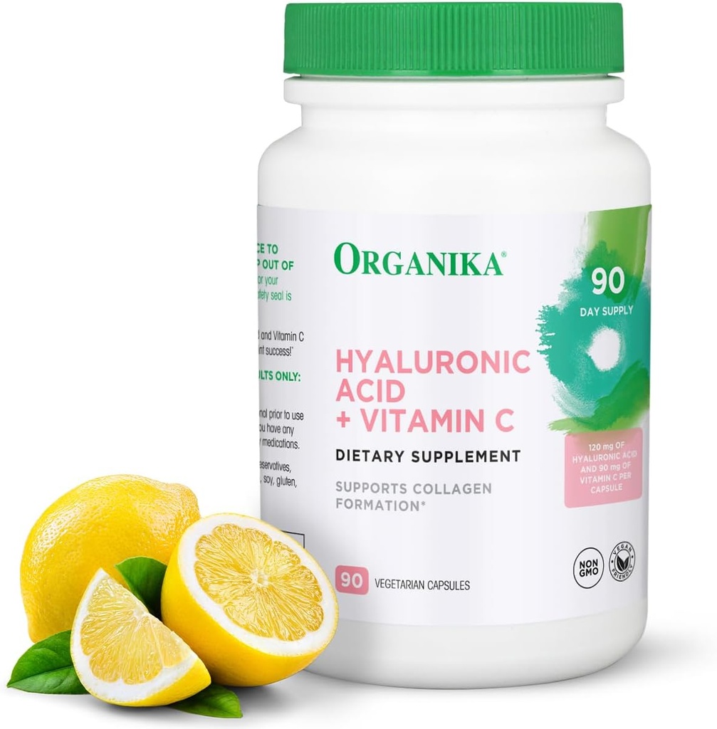 Organika Hyaluronic Acid dodatek z vitaminom C (90 Zelenjavne kapsule): Simbiotic Joint Wellness, Collagen, & Skin Hydration Powerhouse - Izboljšane Hyaluronic Acid dopolnila za mobilnost in lepoto