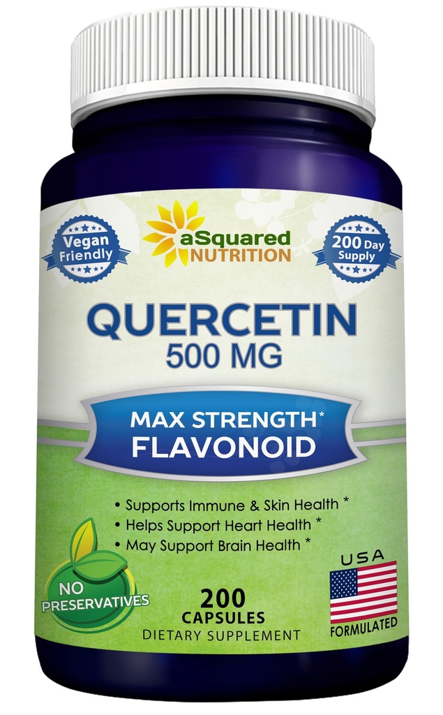 aSquared Nutrition Quercetin 500mg dodatek - 200 Kapsule - Quercetin Dihidrat za podporo kardiovaskularnega zdravja - Max Strength Powder Complex tablete za pomoč pri izboljšanju imunskega odziva