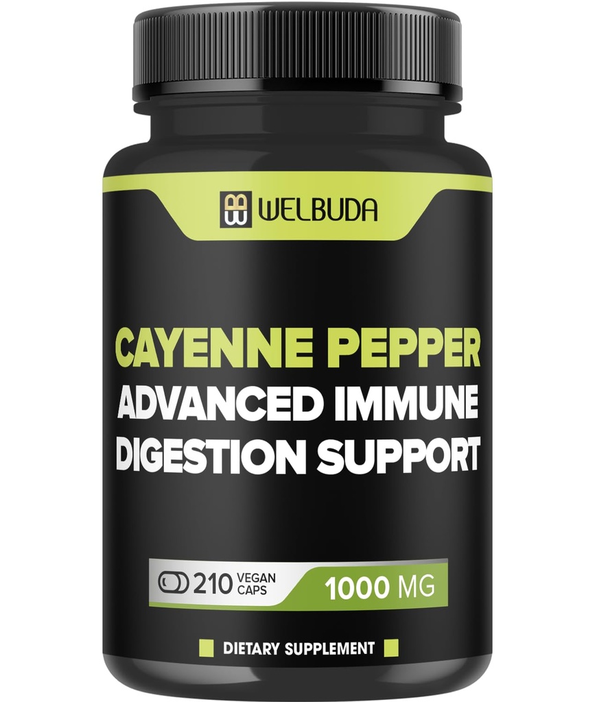 210 Kapsule - Cayenne Pepper Supplements Extract 10:1 z Berberine HCI, čebulice, Olive Leaf & More - Kombinirana formula za digestivno zdravje, zdravje srca in immuniteto funkcijo podporo