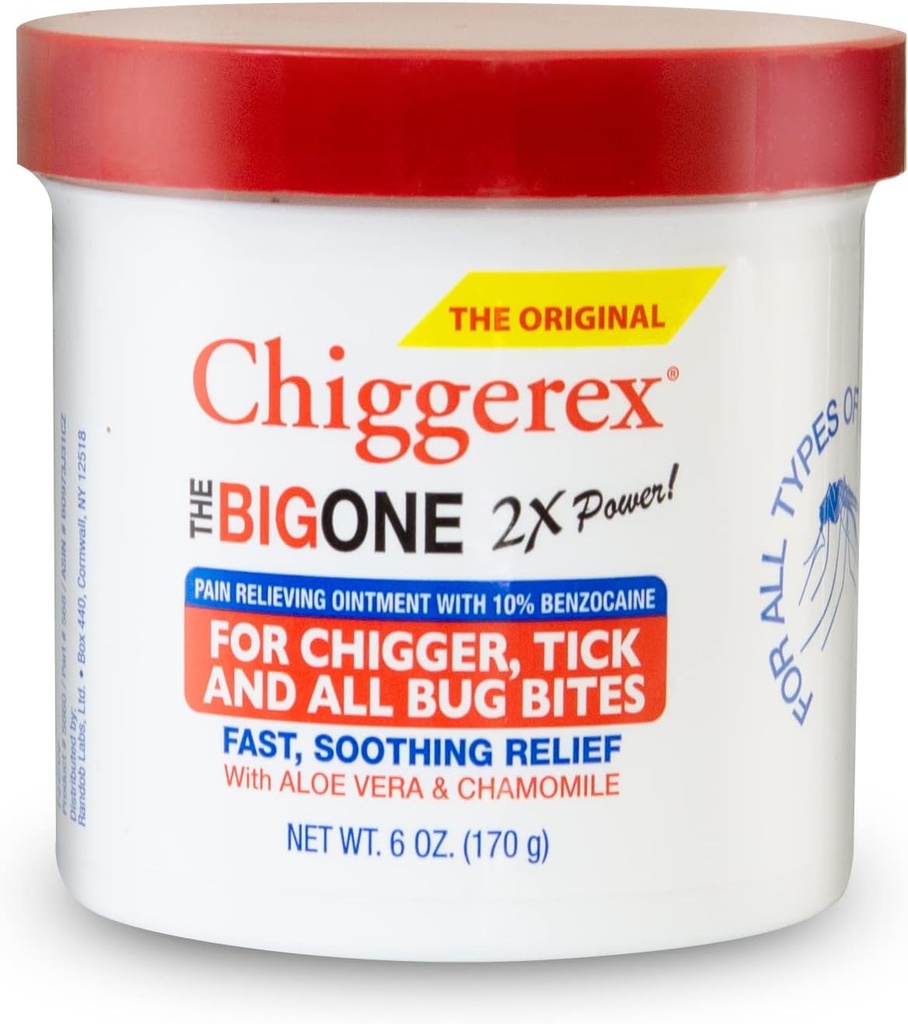 Chiggerex 2X Power First Aid Medicated Mazilo za Chiggers, Mosquito Bites, Ticks in Bug Bite Relief z Aloe Vera & Kamilice, 6 oz