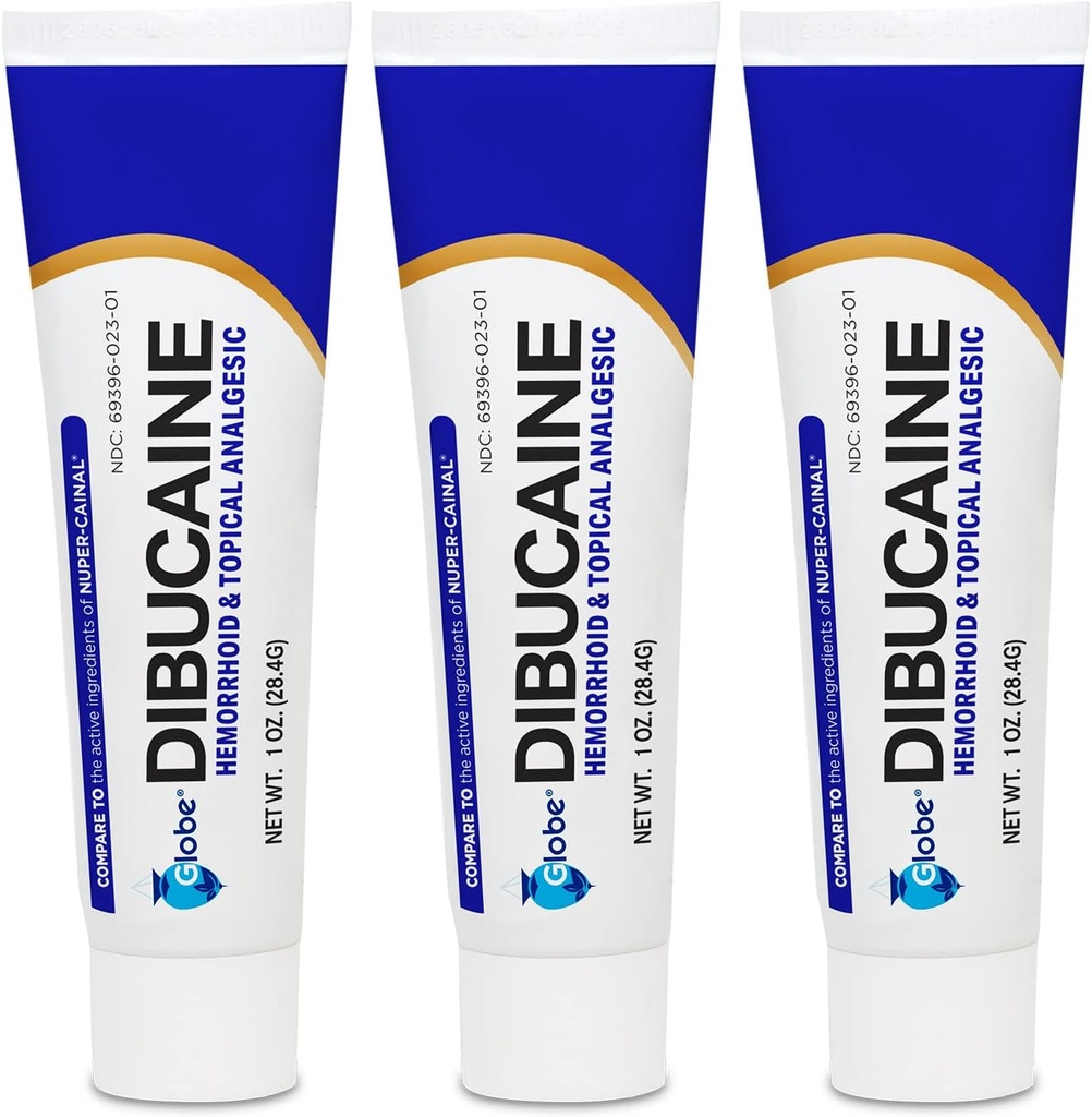 (3 paket) Globe Dibukain 1% Hemorrhoid zdravljenje Mazilo - 1 Oz Rapid Numbing Relief, Hemorhoid Zdravljenje zaradi srbenja in opekline