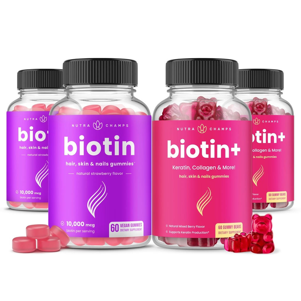 NutraChamps Biotin & Biotin+. The Complete Duo for Hair, Skin and Nails. Biotin, Collagen, Keratin & More