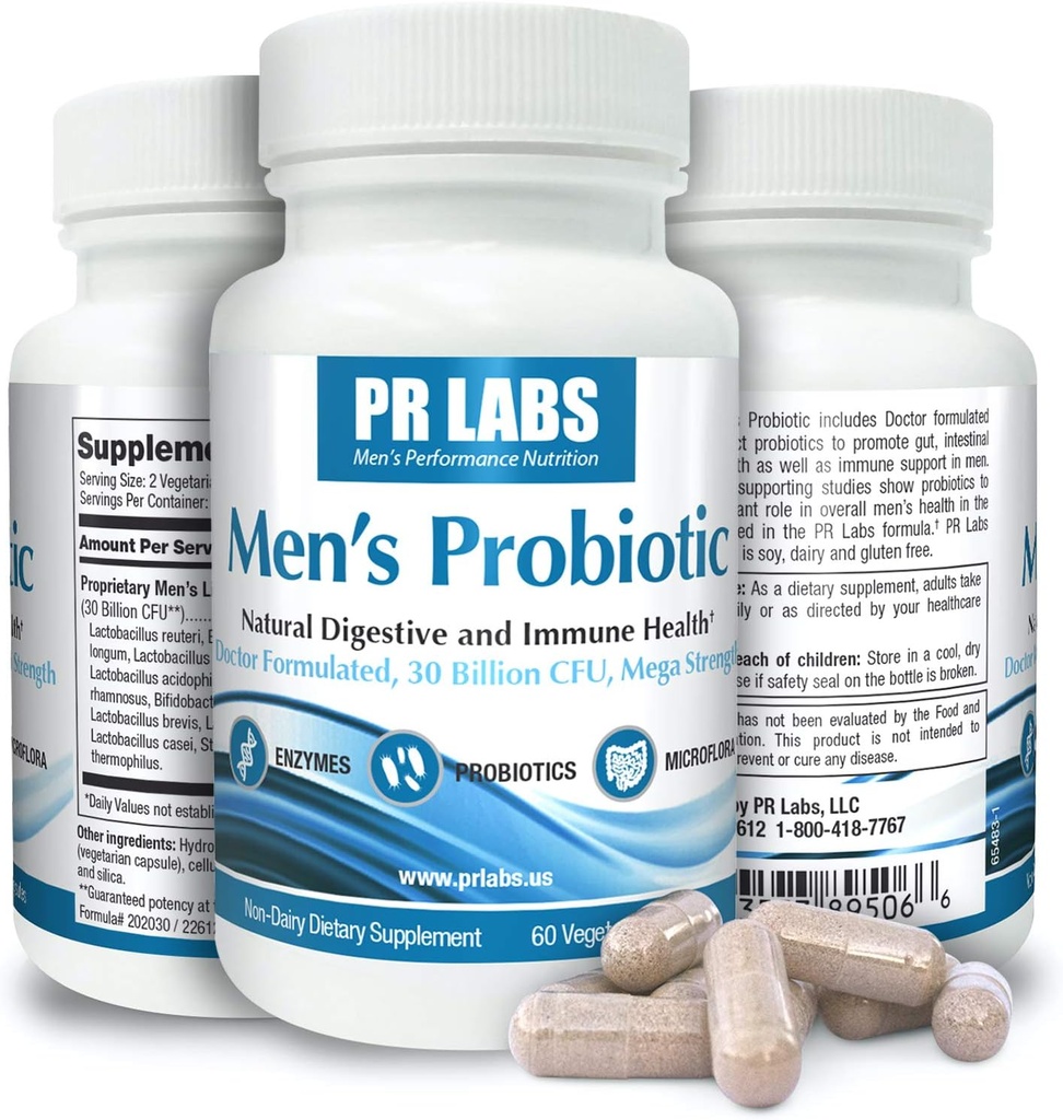 Raziskovalni laboratoriji prostate Moški probiotik - prebavni encim dodatek probiotik za moške - spodbuja zdravje in imunske podpore - 1 pakiranje (60 kapsul)