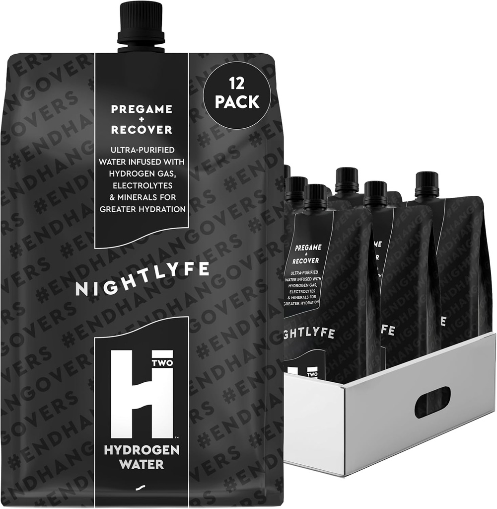 HTWO Nightlyfe Recovery, 16.9oz Premium vodik infundirana voda z elektroliti, vitamini in minerali, 12-pake, Funkcionalna Hidracija Paketi za okrevanje in duševno jasnost, sladkor brez