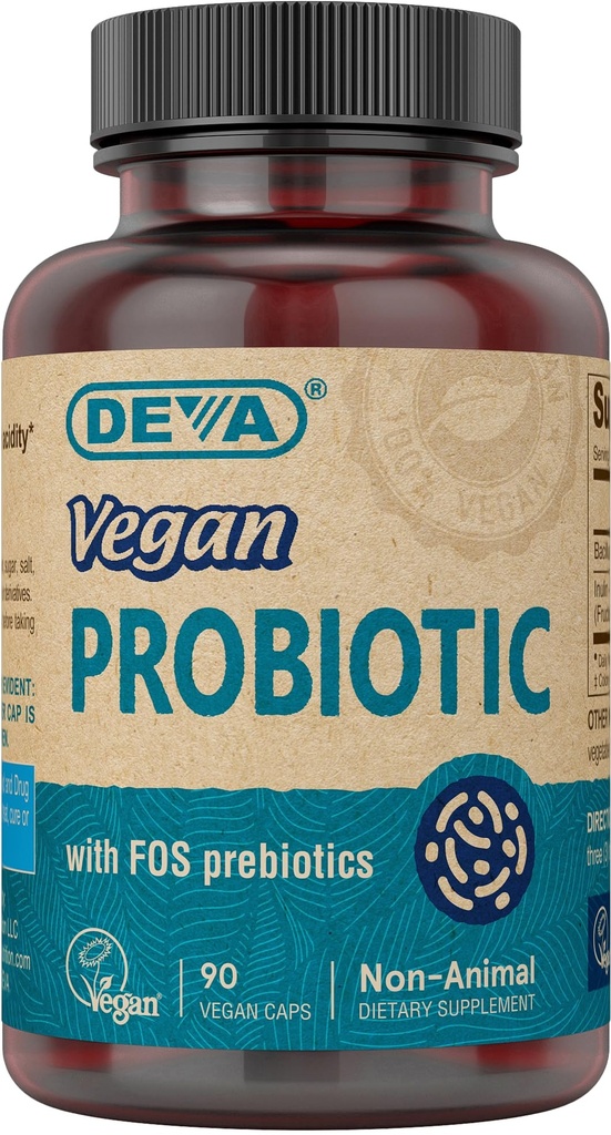Deva Vegan Probiotik s FOS Prebiotiki dodatek - 2 milijarda CFU s 100 MG prebiotikov na služijo za moške in ženske - nemarina Gluten brezplačno - naravno Rok uporabnosti Stable - 90 kapsul