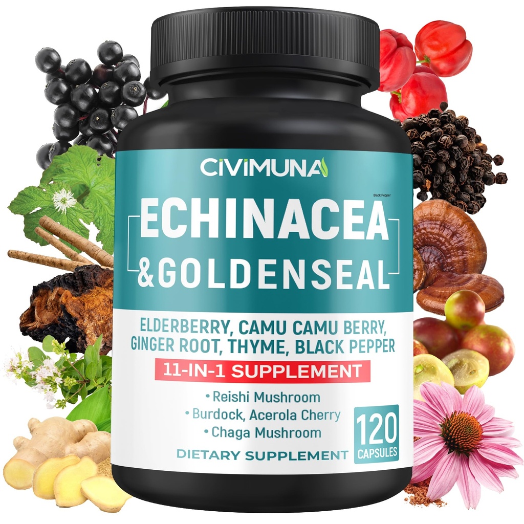 Ekstraktne kapsule Echinacea z Echinaceo, korenino zlatenice, bezgovino in več - 120 kapsul za 4 mesece