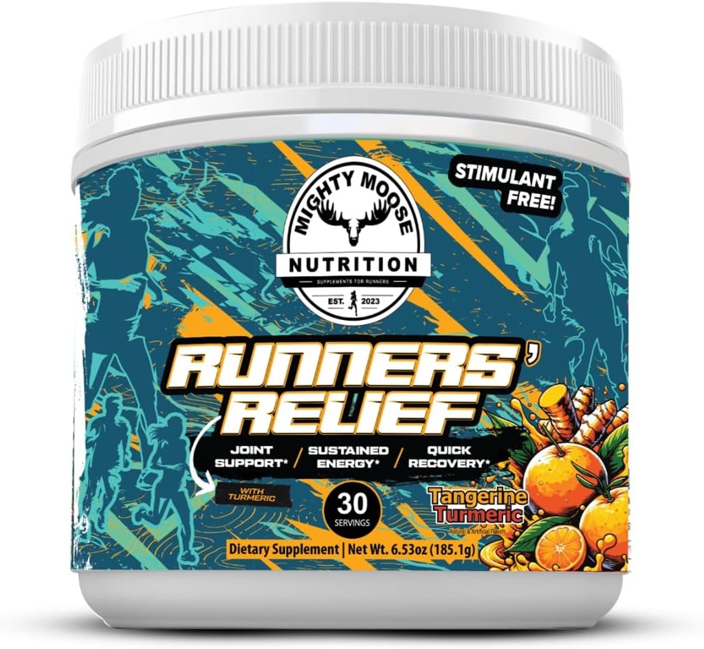 Relief Runners - Skupna podpora in regeneracija mišic - Glukozamin Chondroitin - Fasting Elektroliti - Stimulant-free Pre/Post Workout Energija - Tangerine Turmeric s 95% kurkuminoidi