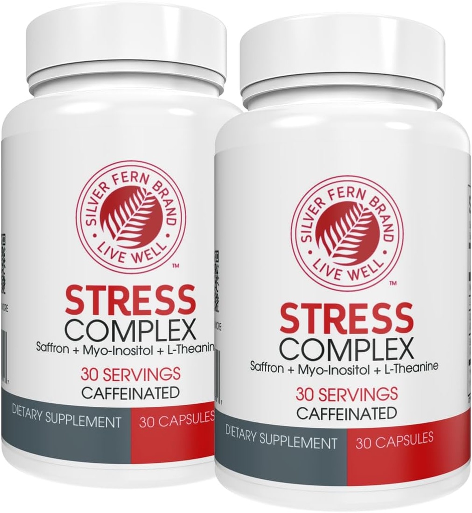 Silver Fern Stress Complex dodatek - s kofeinom - spanje, skrbi, Mood & More - z Saffron dopolnila, L-Theanine dodatek, in Myo-inositol - Naravni stres Relief dodatek (Pack o 2)