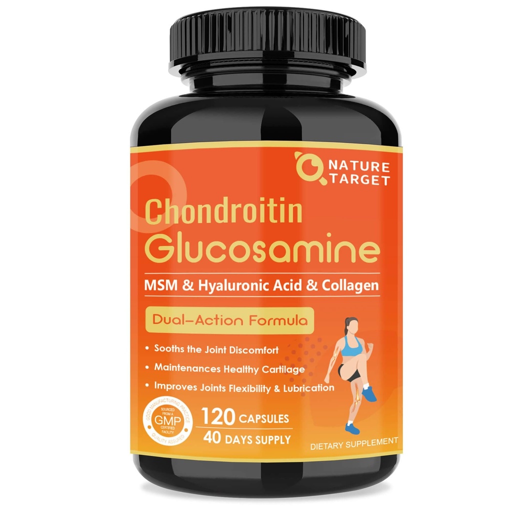 NATURE TARGET Glukozamin Chondroitin Skupna podpora dodatek - Plus MSM, Collagen, Kurkuma, Shellfish Free, Podpora Skupne, Kolena, Kartilaža, za moške in ženske, 120 Caps