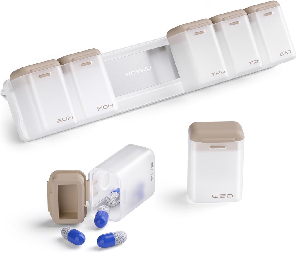 Tedenske tablete Organizator Magnetic, Odstranljive tablete Box 7 Day 1 Čas na dan, Velika tableta Case Travel, Teden enkrat dnevno zdravilo Dispenser, Medicine Container Imetnik za dodatek vitamina, Brown