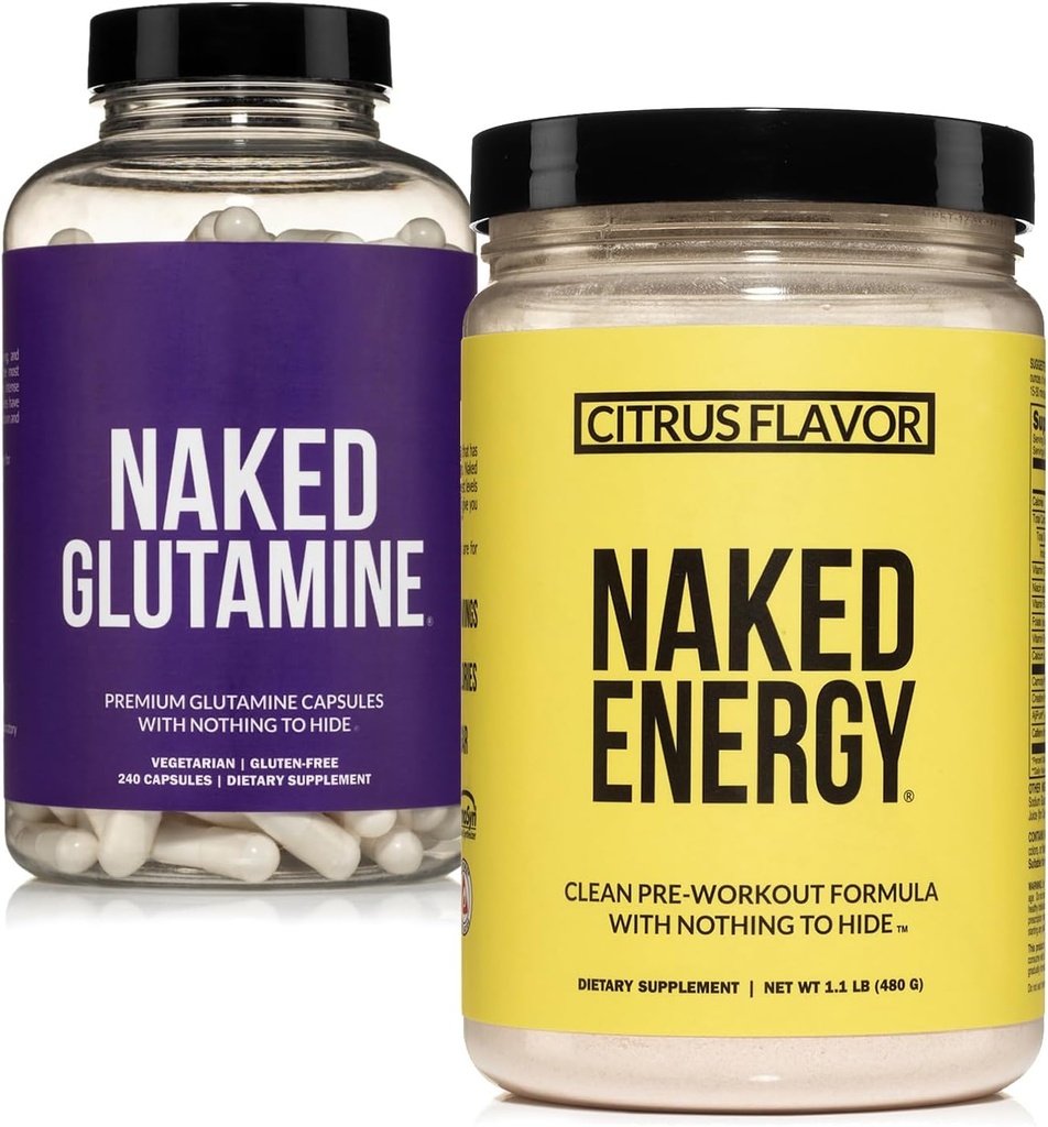 Naked Vegan Energising mišice recovery paket: Naked Citrus Energija in 240 Gol L-glutamin kapsule, 1000mg