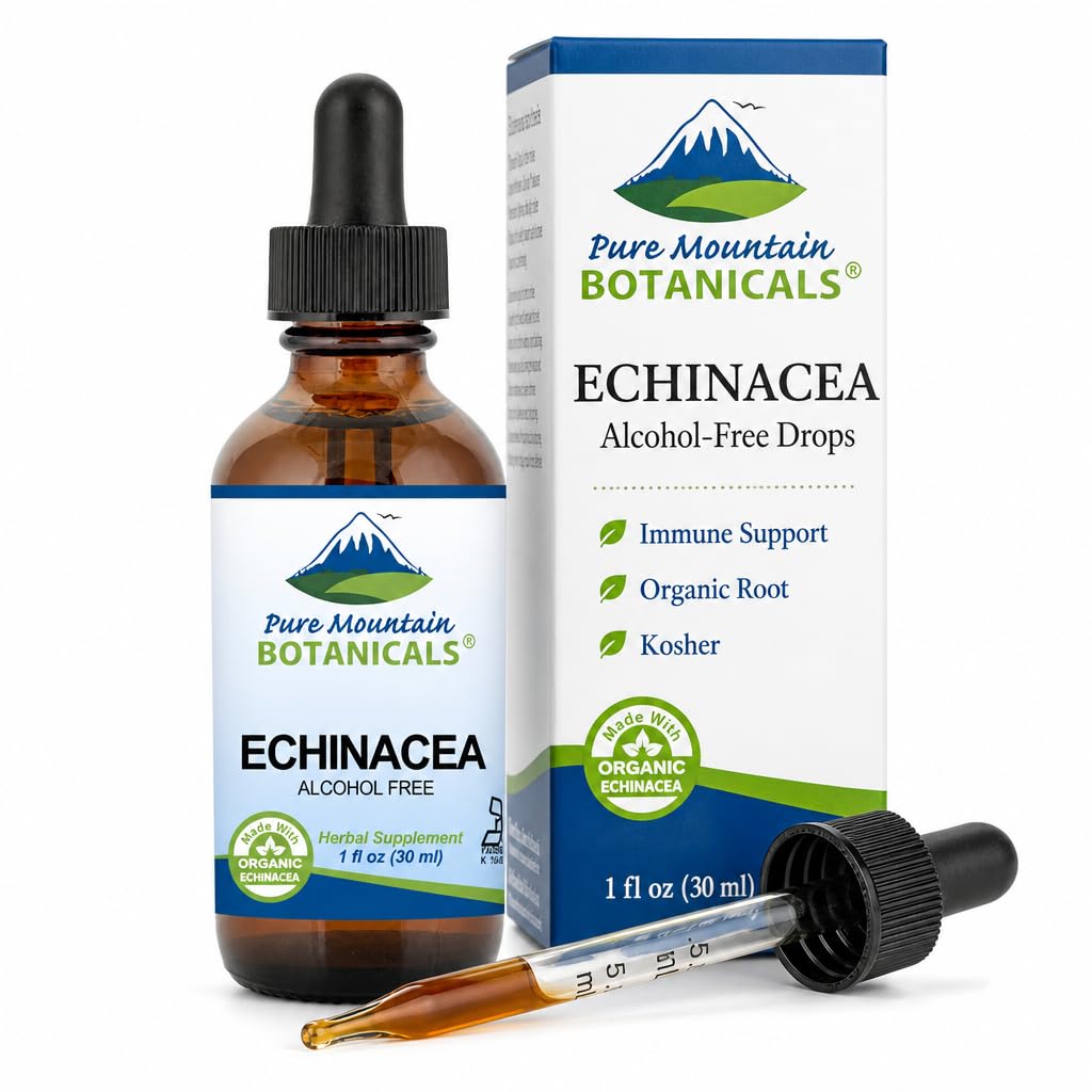 Čisti gorski botaniki Tekoči ehinacea kapljice – Kosher Tincture Alkohol brez ekstrakta - 500mg Organic Echinacea -1oz steklenica