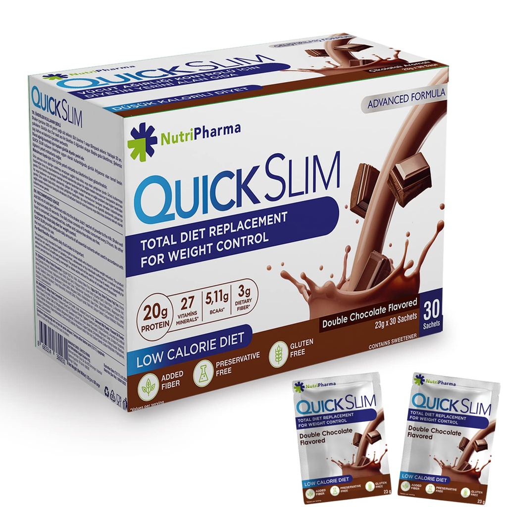 Hiter Slim Meal zamenjava Shake za hujšanje, 30 Serving, 20g beljakovine, 27 Vitamini in minerali, dietna vlaknina, nizko karb, Gluten brez (Dvojna čokolada, 30 vrečk)