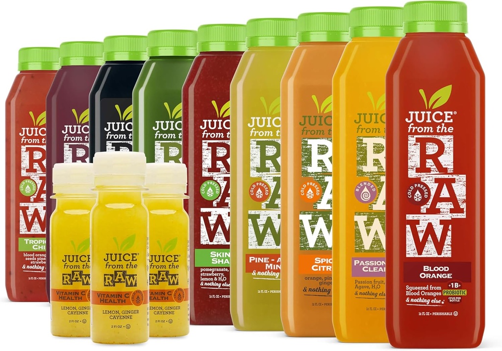 Sok iz RAW 9-dnevnega vitamina C Immuniteta Čiščenje najpopularnejše Juice Cleanse/Detox / 100% surovi hladno pripravljeni sokovi (18 steklenic + 9 posnetkov)
