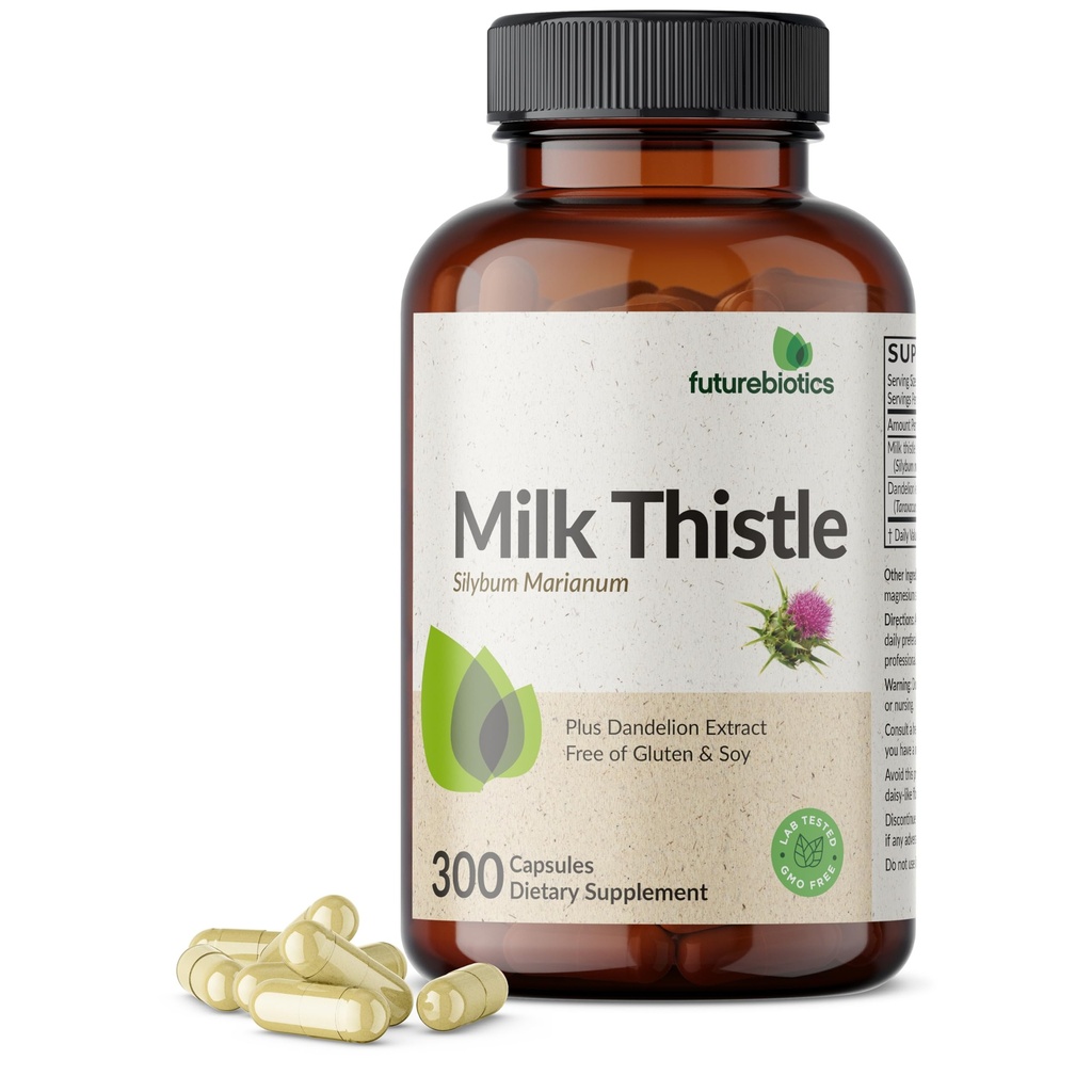 Futurebiotics Milk Thistle Silymarin Marianum & Dandelion Koren jetra podpora za zdravje, Antioksidant Podpora, Detox, 300 Kapsule