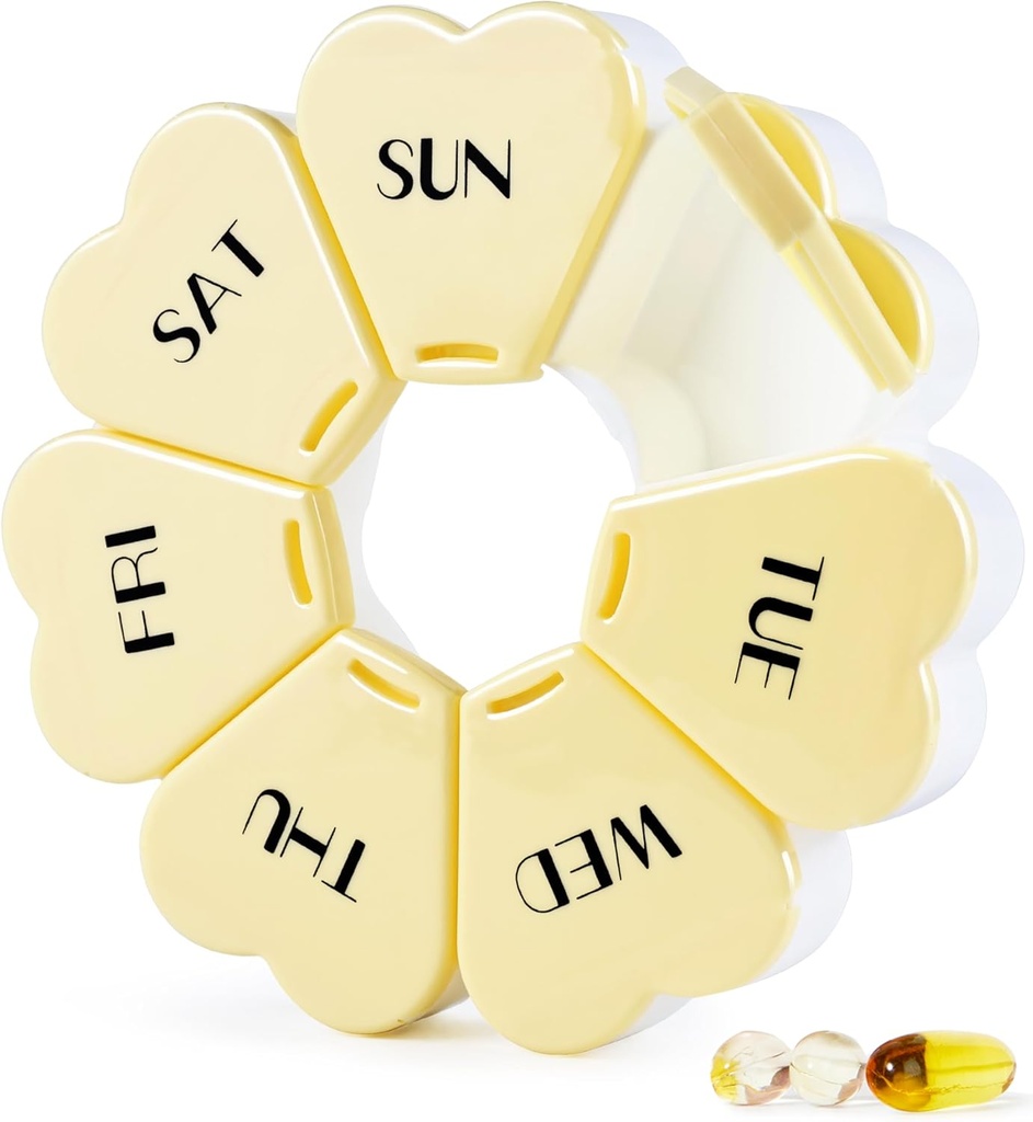 MOLN HYMY velike tedenske tablete Box 7 dan, tablete Organizator, tablete za cvetje vsebnik enkrat na dan, okrogla medicina Dispenzer za vitamin/ribje olje/zdravilo/dodatek (Yellow)