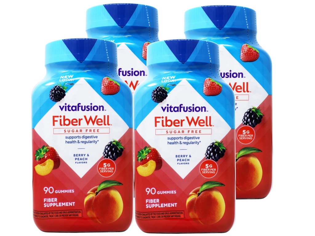 VitaFusion, Fiber Well Gummies, Fiber Supplement, Asortirane arome - 90 gumijev, pakiranje po 4
