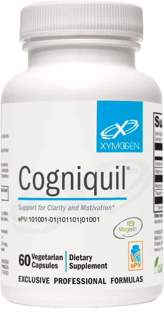XYMOGEN Cogniquil - Podpora za jasnost, fokus, motivacijo, duševno in fizično energijo - Magnezij L-treonat za dobavo biorazpoložljivega magnezija v možgane, Teakrine + vitamin B12 (60 kapsul)
