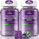 (2 pakiranji) OALSE Kalcijev magnezijev cink Gumiji z vitaminom D3 & K2-Hitra absorpcija Magnezij Glicinat-Muskles, Imunska in spanje podpora-Sladko-Brez borovnice Okusno-120 Counts